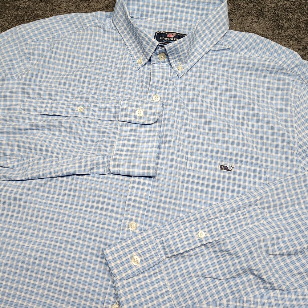 Vineyard Vines Mens Classic Fit Tucker Shirt Blue White Plaid XL Performance
